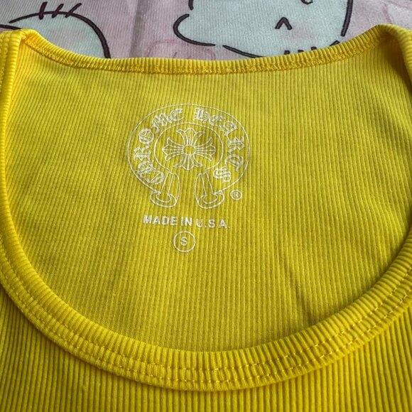 Chrome Hearts T Bar Logo Ribbed Print Yellow Tank Top - Picture 2 of 4